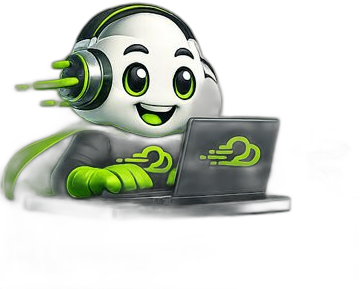 Mascote Zerodown no laptop com headset